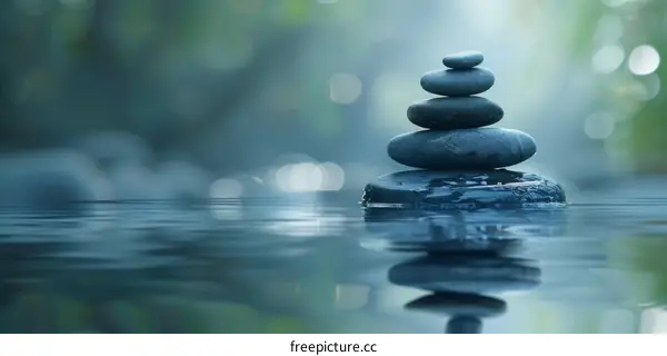 Balanced Stones in Water with Blurred Background