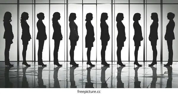 Silhouettes of Business Women Standing in a Row