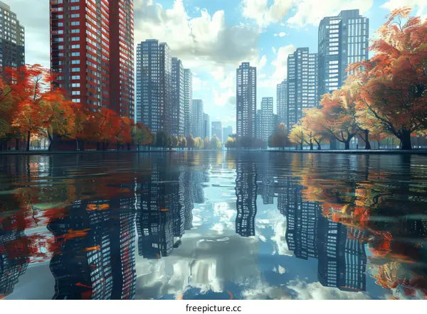 Autumn Cityscape Reflections