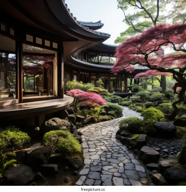 Japanese Garden with Traditional House