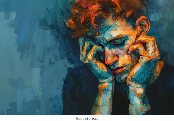 Portrait of a young man with red hair and blue background