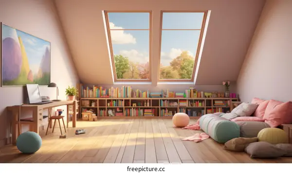 A cozy reading nook in the attic