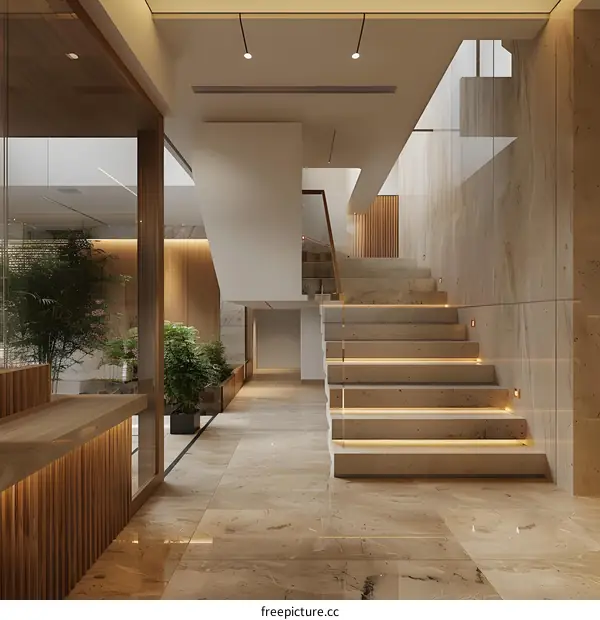 Modern Interior Design with Stairs and Glass Walls