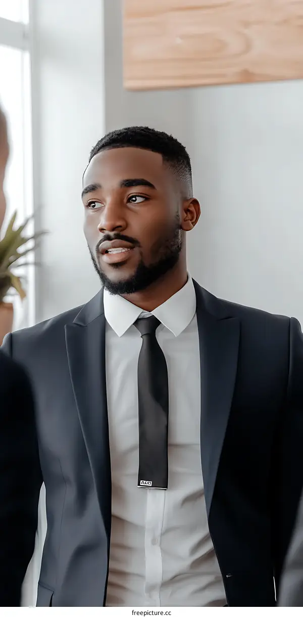 Portrait of a Handsome Black Man Wearing a Suit and Tie