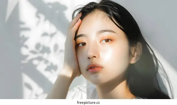 Portrait of a Young Asian Woman with Natural Sunlight