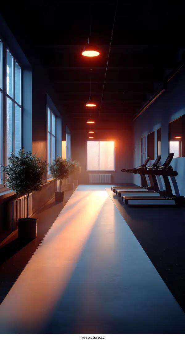 Modern Gym Corridor at Sunrise