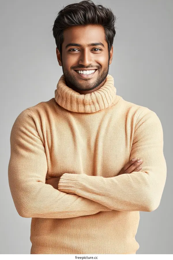 Smiling Man in a Beige Sweater