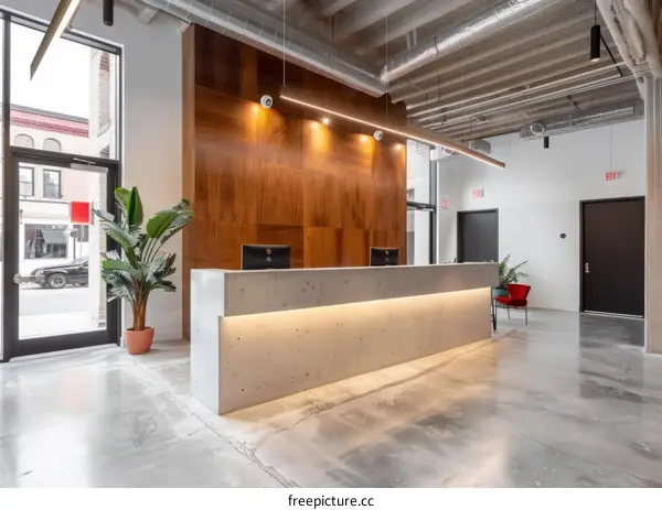 Modern Wood Slat Wall Reception Area