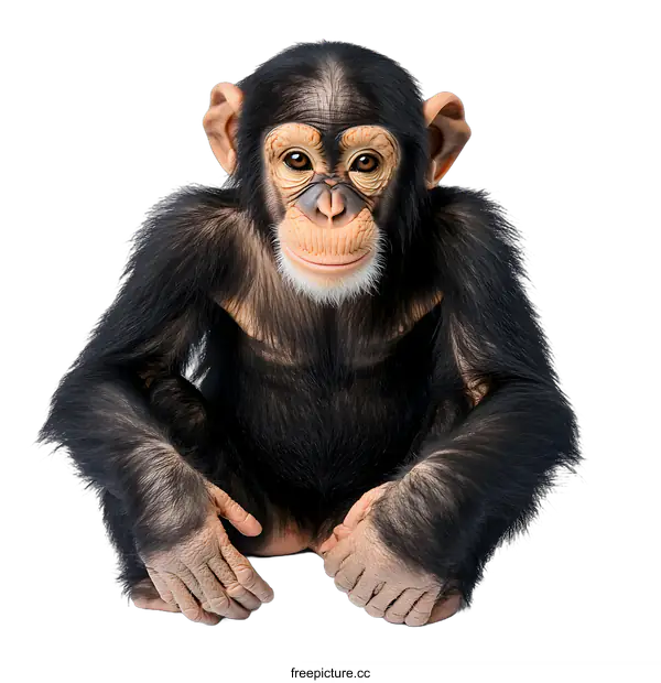 [Transparent Background PNG]Adorable Baby Chimpanzee Sitting On White Background