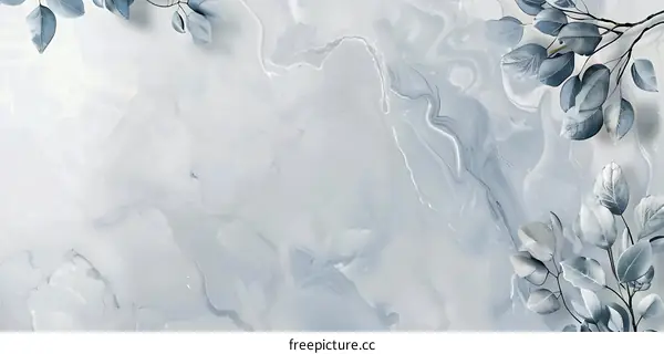 Abstract Watercolor Background with Silver Leaves