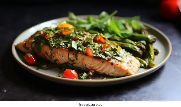 Salmon with Salsa Verde and Asparagus