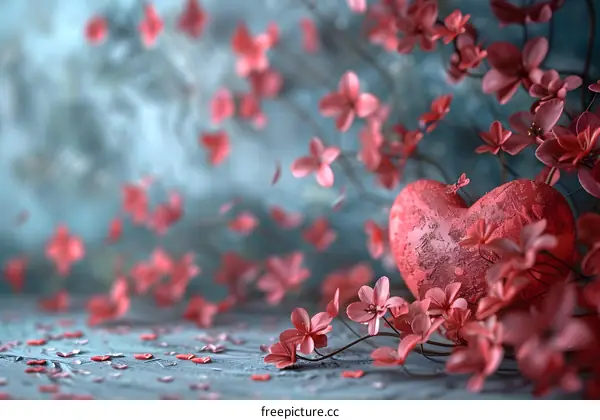 Pink flowers and heart-shaped decorations
