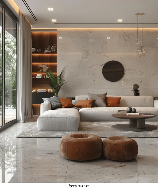 Modern Living Room Interior with Marble Tiles