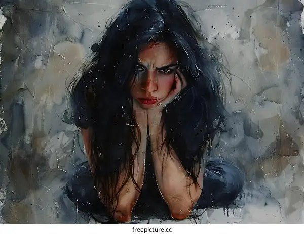 Portrait of a young woman with long black hair