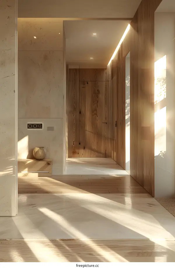 Bright hallway with sunlight shining through the window