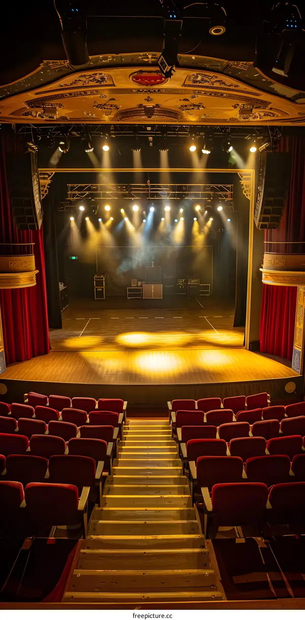 Empty Theater Seats With Stage Lights
