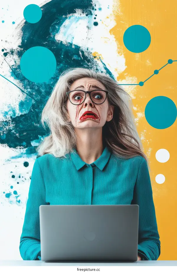 Distressed Business Woman with Abstract Background