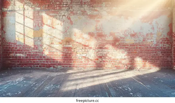 rays of light shining through a window onto a brick wall and wooden floor