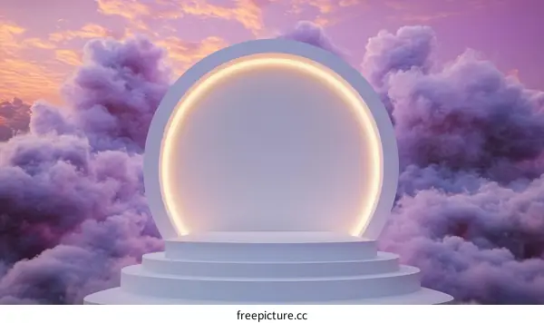 Abstract White Podium Display in Fluffy Clouds
