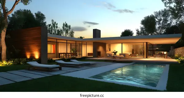 Modern Home Design with Pool and Backyard