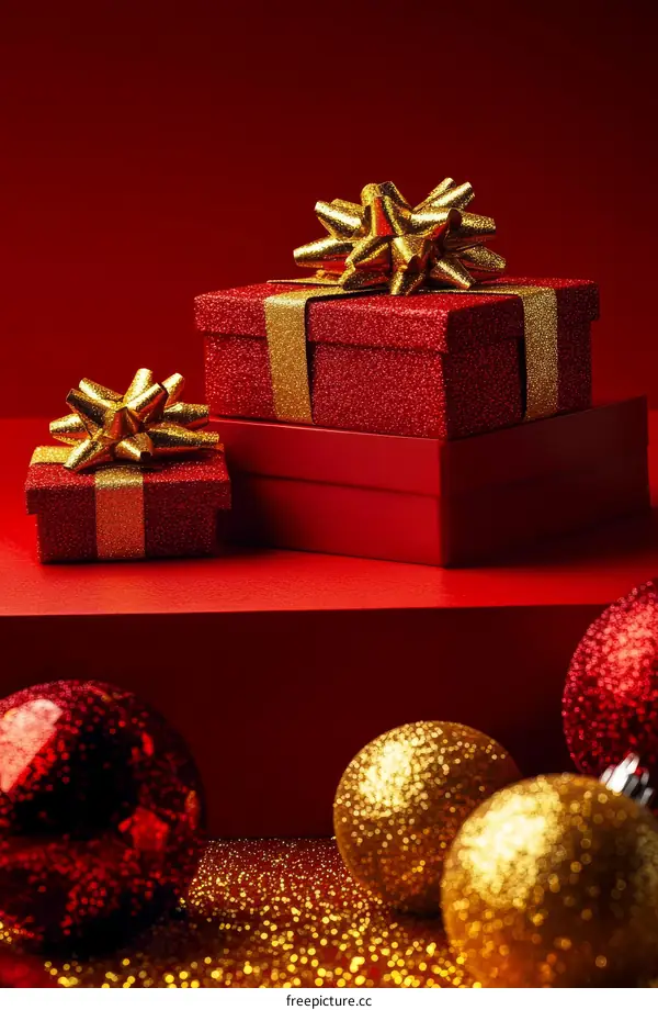 Red Christmas Gift Boxes and Ornaments
