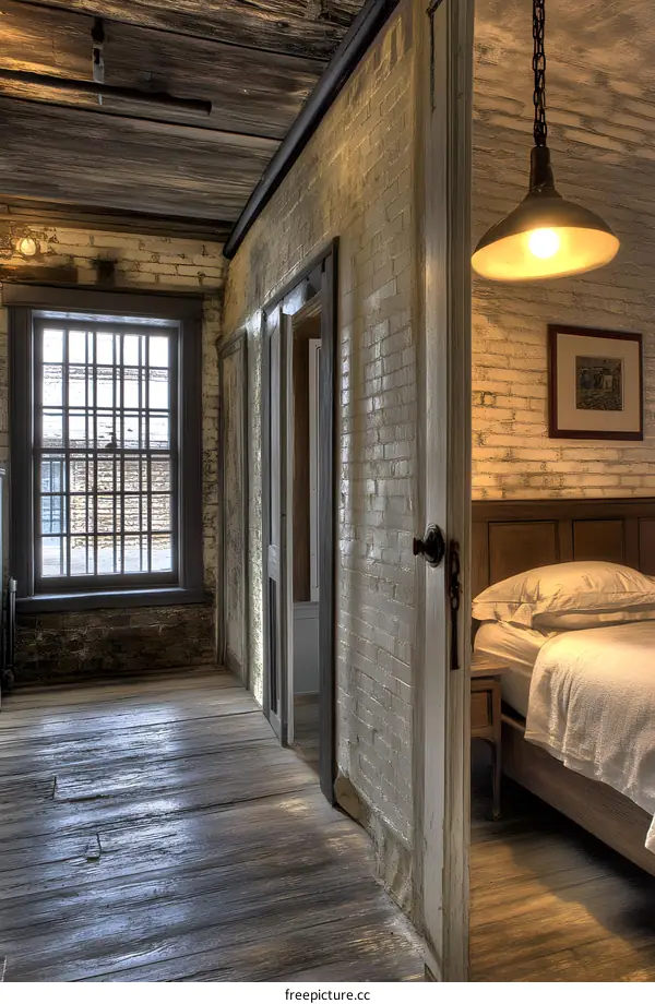 Rustic Interior Design with Wooden Floor and Brick Walls