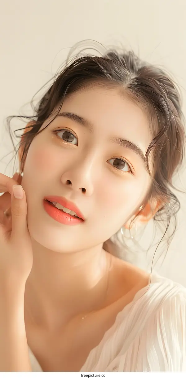 Portrait of a Young Asian Woman with Long Hair