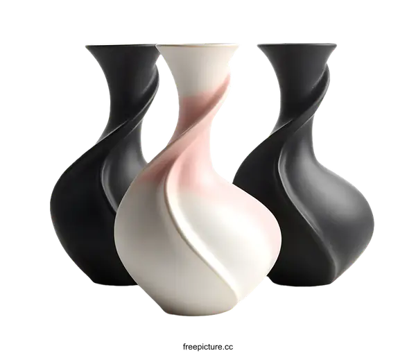 [Transparent Background PNG]Three Modern Abstract Ceramic Vases
