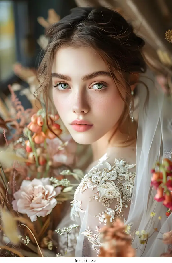 Portrait of a beautiful young woman in a wedding dress