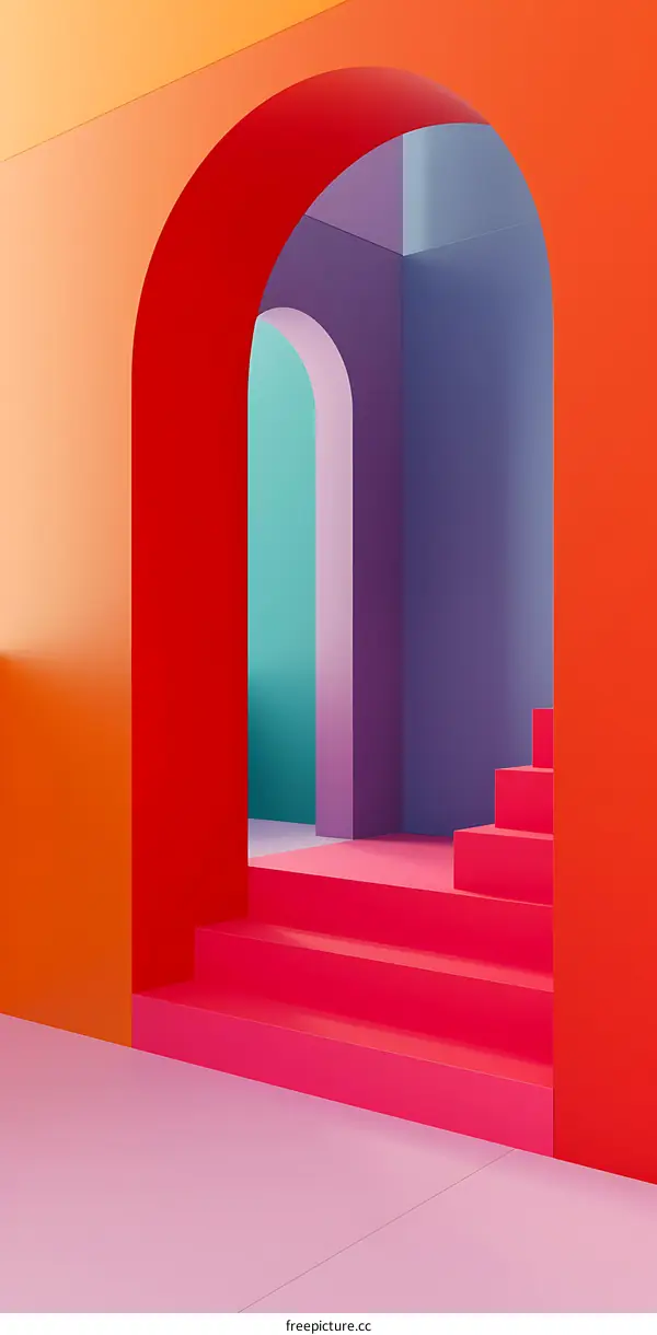Abstract Colorful Archway With Stairs 3D Render