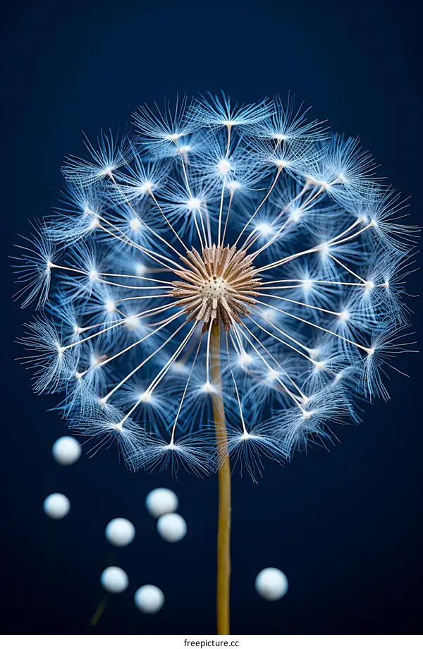 Dandelion flower seeds blowing away in the wind