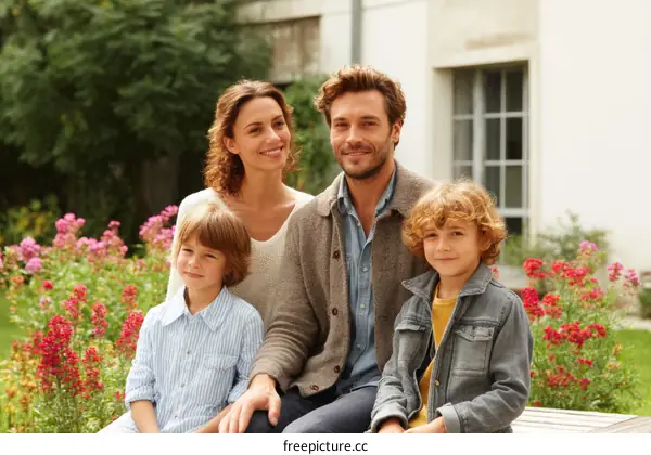 Happy Family Portrait in Garden Setting