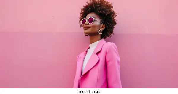 Glamorous Black Woman in Pink Studio Portrait