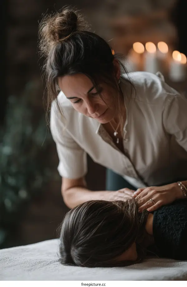 Female Therapist Providing Neck Massage to Client