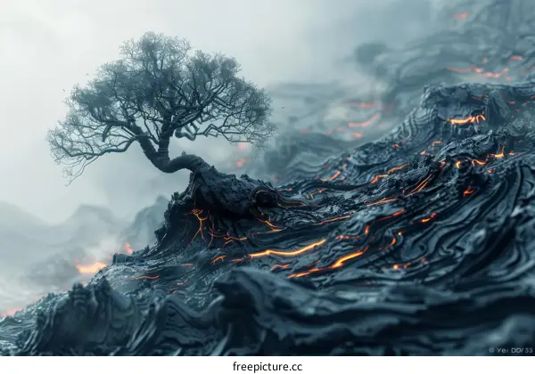 Solitary Tree on a Volcanic Landscape