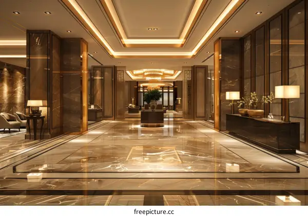 Luxury Hotel Lobby Interior Design Illustration