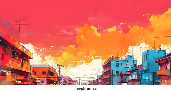Sunset Over the Cityscape Illustration