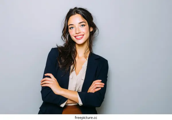 Confident Business Woman Portrait Against Light Grey Background