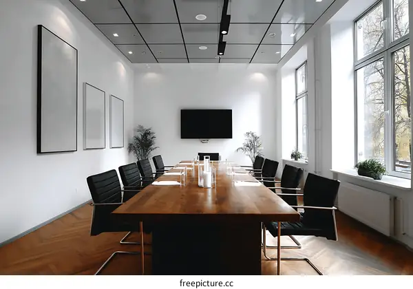 Modern Conference Room with Wooden Table