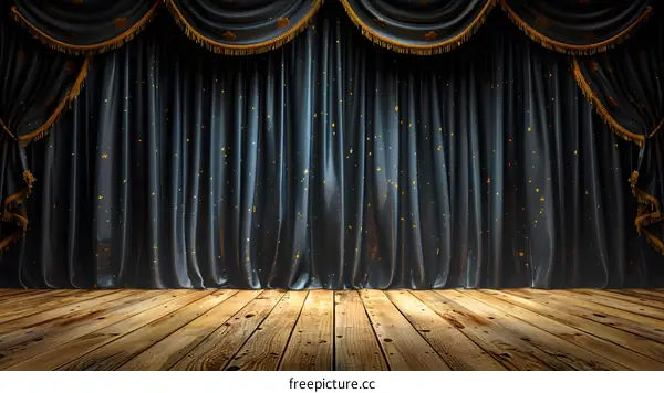 Dark Blue Velvet Stage Curtain with Gold Stars