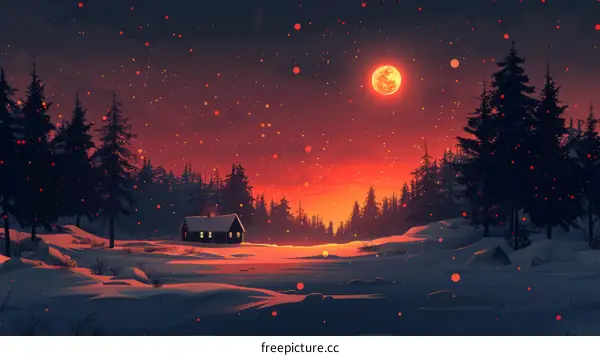 Solitary Cabin in a Snowy Landscape