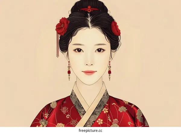 Portrait of a young woman in traditional Korean dress