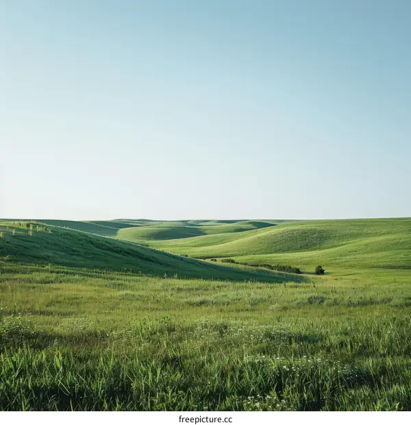 Rolling Green Hills Under a Blue Sky