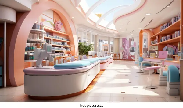 Modern and colorful bookstore interior