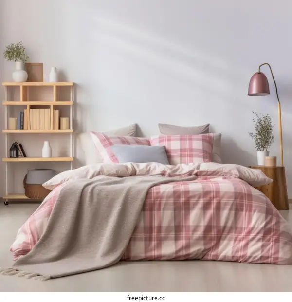 Plaid bedding in a cozy bedroom