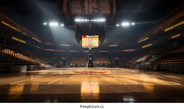 Basketball court with bright lights