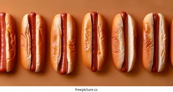 Rows of Hot Dogs on an Orange Background