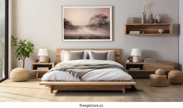Stylish Modern Bedroom Interior Design with Landscape Painting