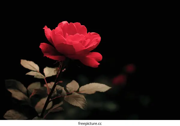 Close Up of a Red Rose in Black Background
