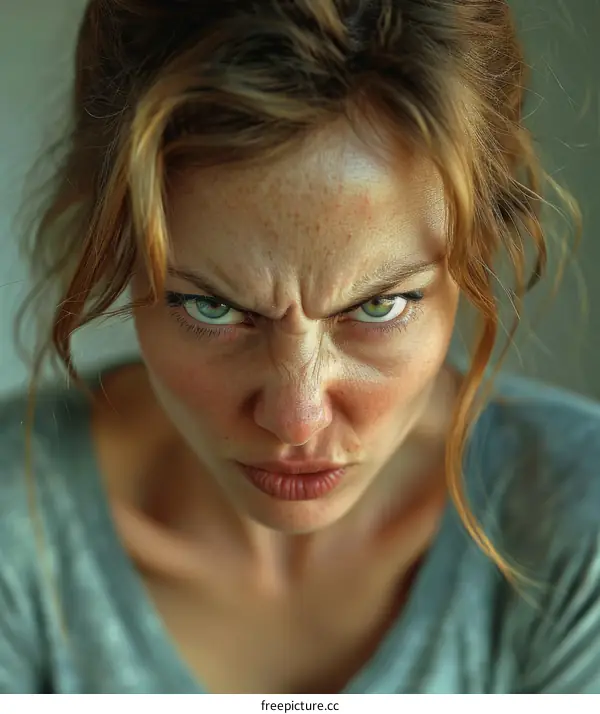 Close Up Portrait of Angry Woman